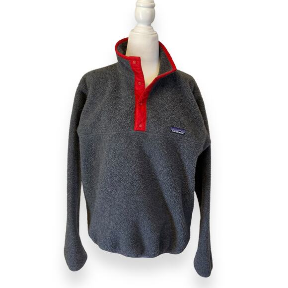 Vintage Patagonia Charcoal Gray Fleece with Red Trim Made in USA - Picture 4 of 7